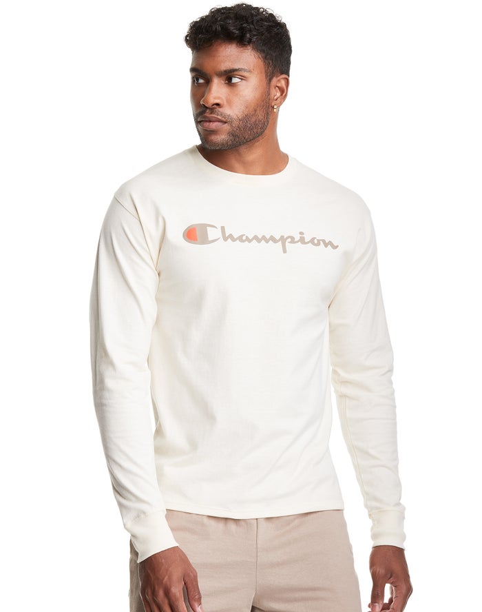 Champion T-Shirt Heren - Wit - Classic Long-Sleeve Script Logo ( 457819-JOP )